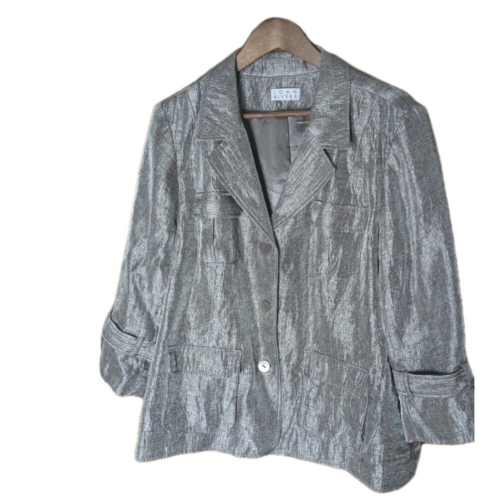 Joan Rivers Sharkskin Metallic Silver Blazer - Plus Size 20W - 22W (2XL - 3XL)